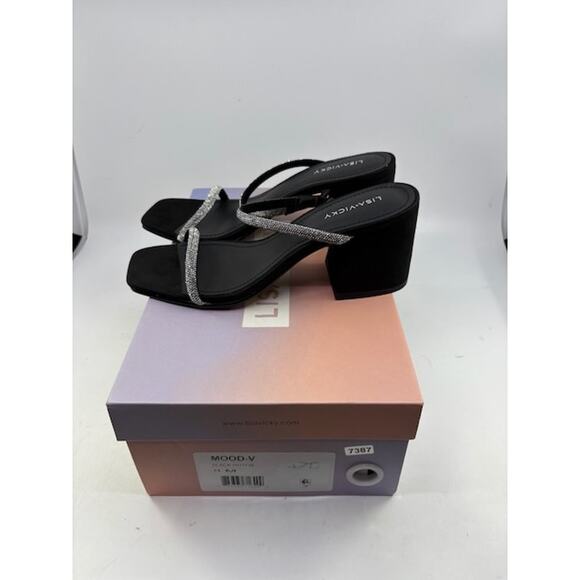 Lisa Vicky Mood Pavé Block Heel Slide Sandals Crystal Strap Black Womens Size 8 - Picture 4 of 6